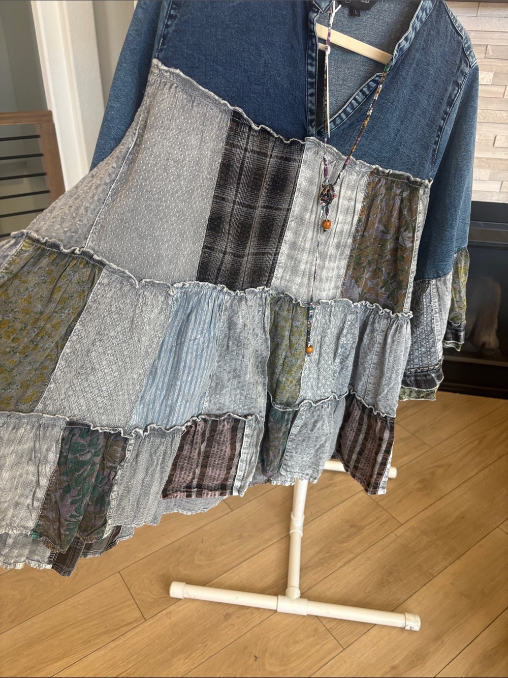 NEW Vintage-Inspired Patchwork Denim Tunic - Blue & Gray by Young Threads - Picture 3 of 6
